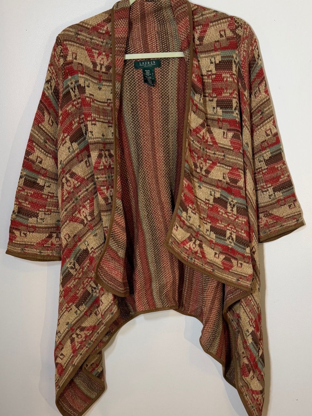 Lauren Ralph Lauren southwestern cardigan sweater open front petite M/L Aztec
